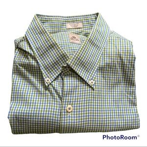 Peter Millar Casual Button Down Shirt Size XL Blue Green Check 100% Cotton